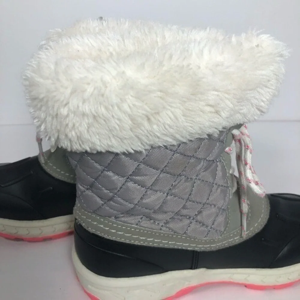 Womens Winter Snow Boots Gray Quilted Faux Fur Trim Lace Up Size‎ 3